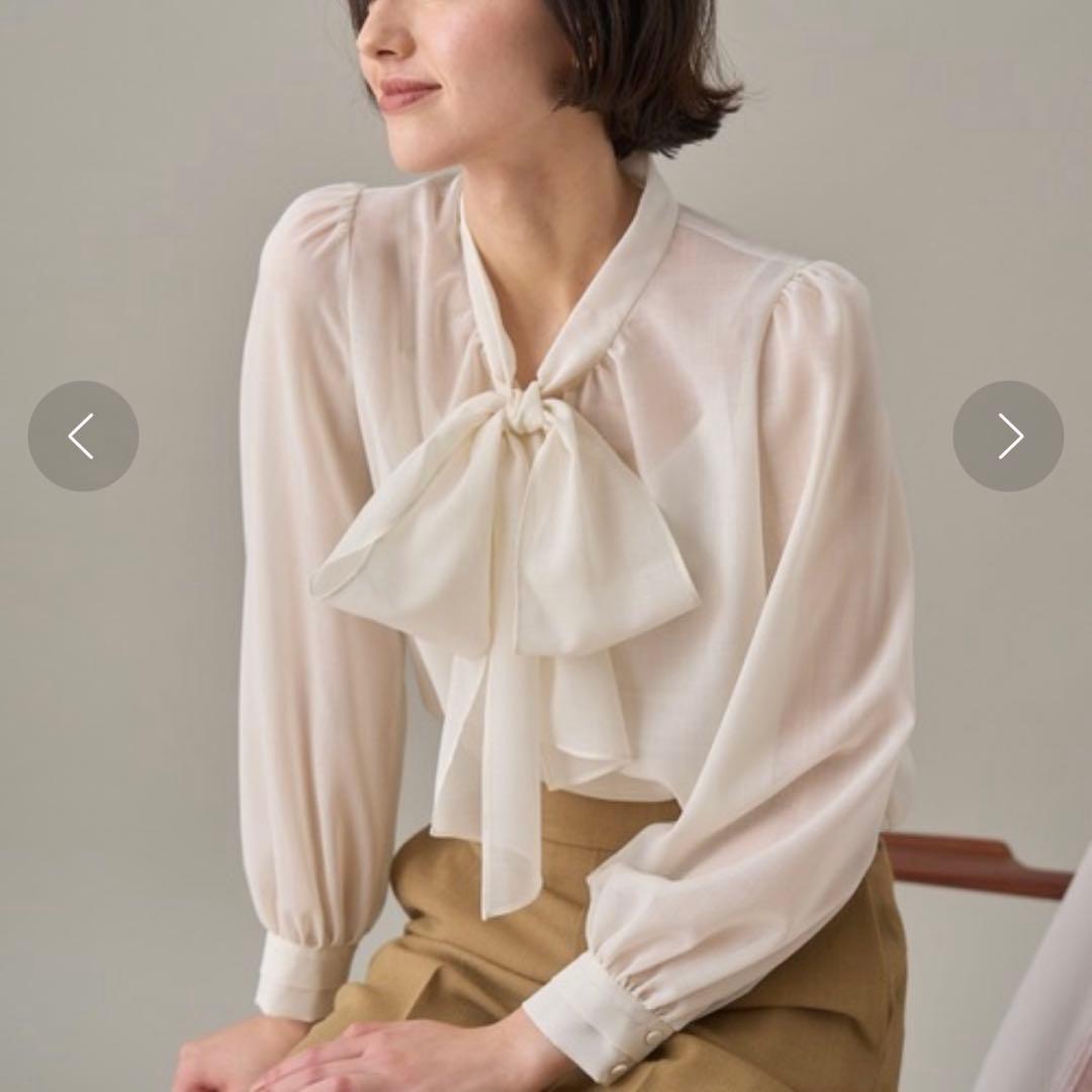 美品⁑アナイ ウールボイルボウタイブラウス アイボリー 38 シアー