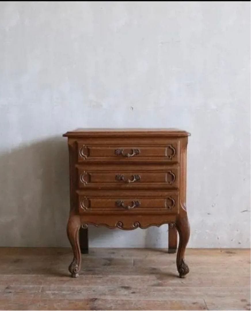 フランスアンティーク猫脚3杯ドロワー/木製チェスト/タンス飾り棚
