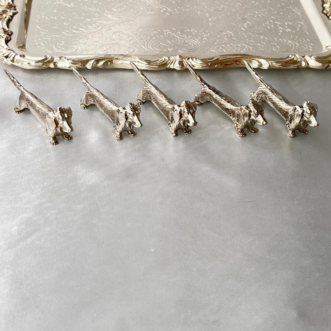 仏蘭西】 ダックスフンドのナイフレスト 5個組【シルバープレート