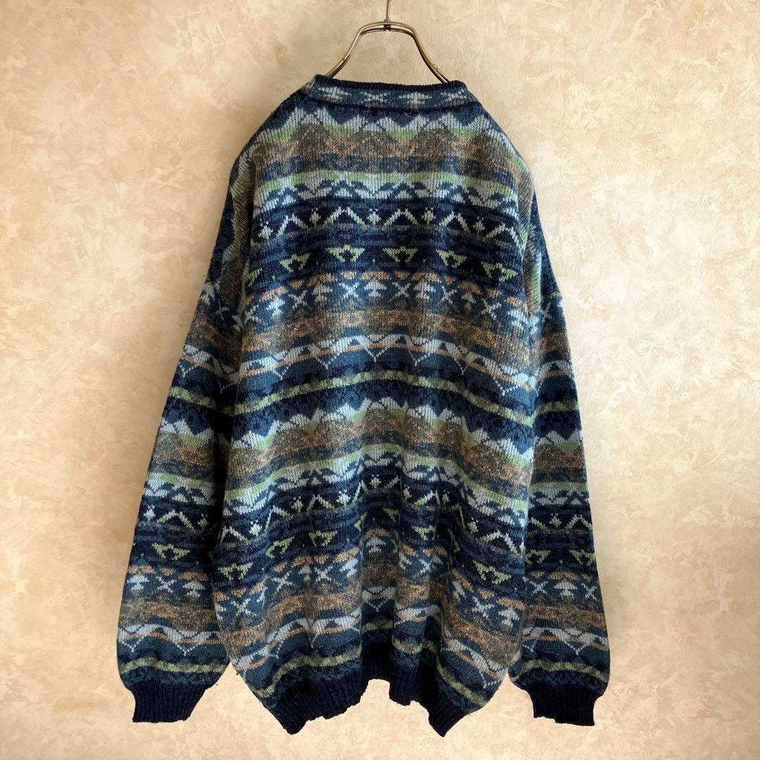 希少 80's フランス製 C.P.COMPANY ウールセーター 青 XL