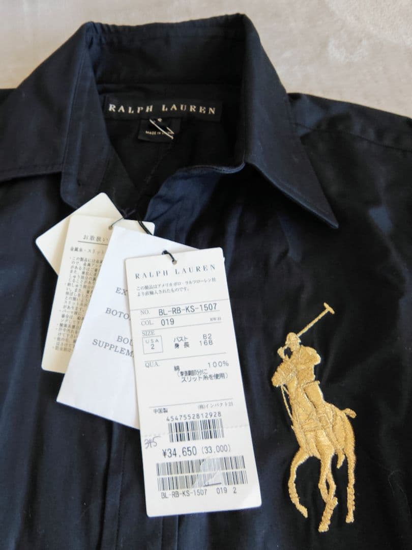 定価34650円 未使用 ラルフローレン 長袖シャツ ビッグポニー刺繍 黒