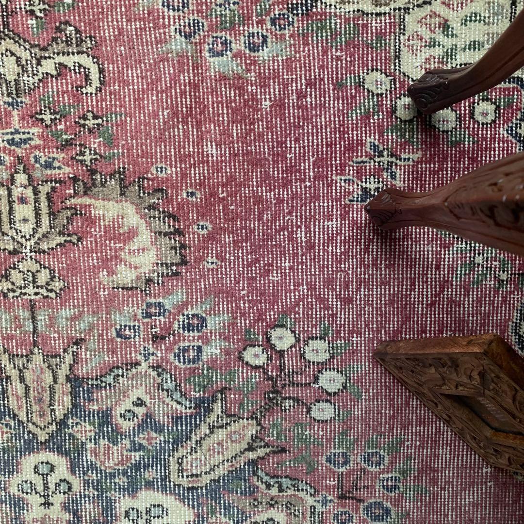 ペールピンク トルコヴィンテージラグ 215×116 メダリオン