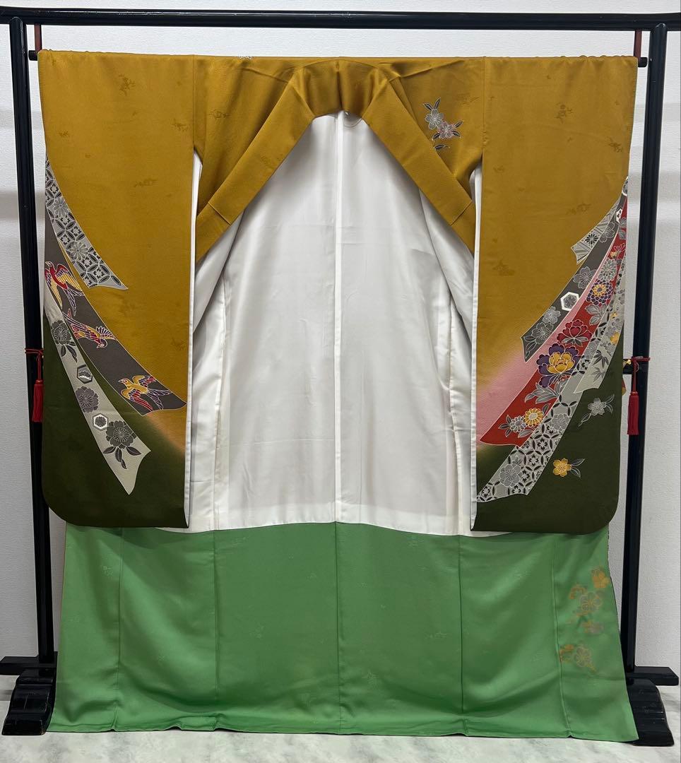 振り袖 フルセット 別誂長襦袢 美品 紅型 辛子色 成人式 結婚式 762