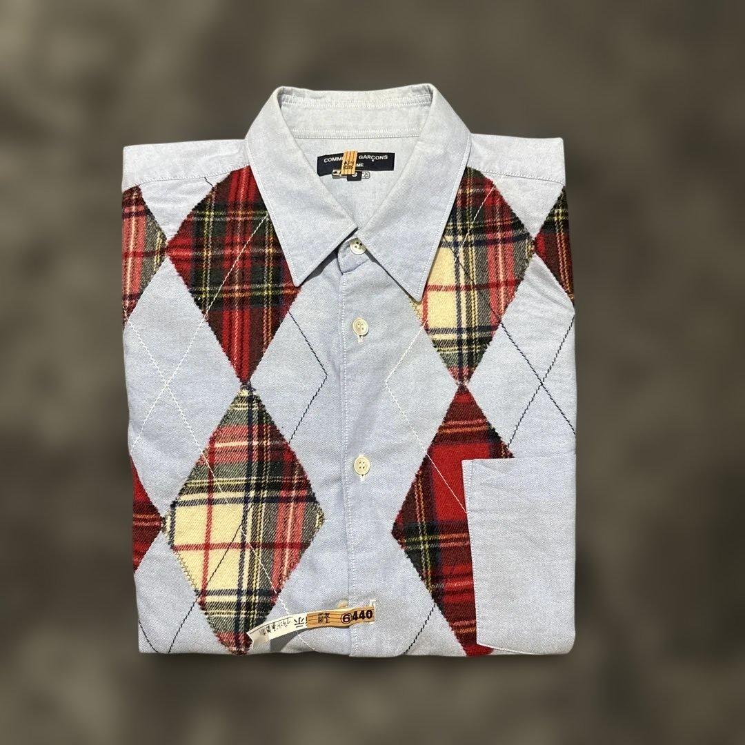 クリーニング済み。コムデギャルソン アーガイル柄パッチワークシャツ
