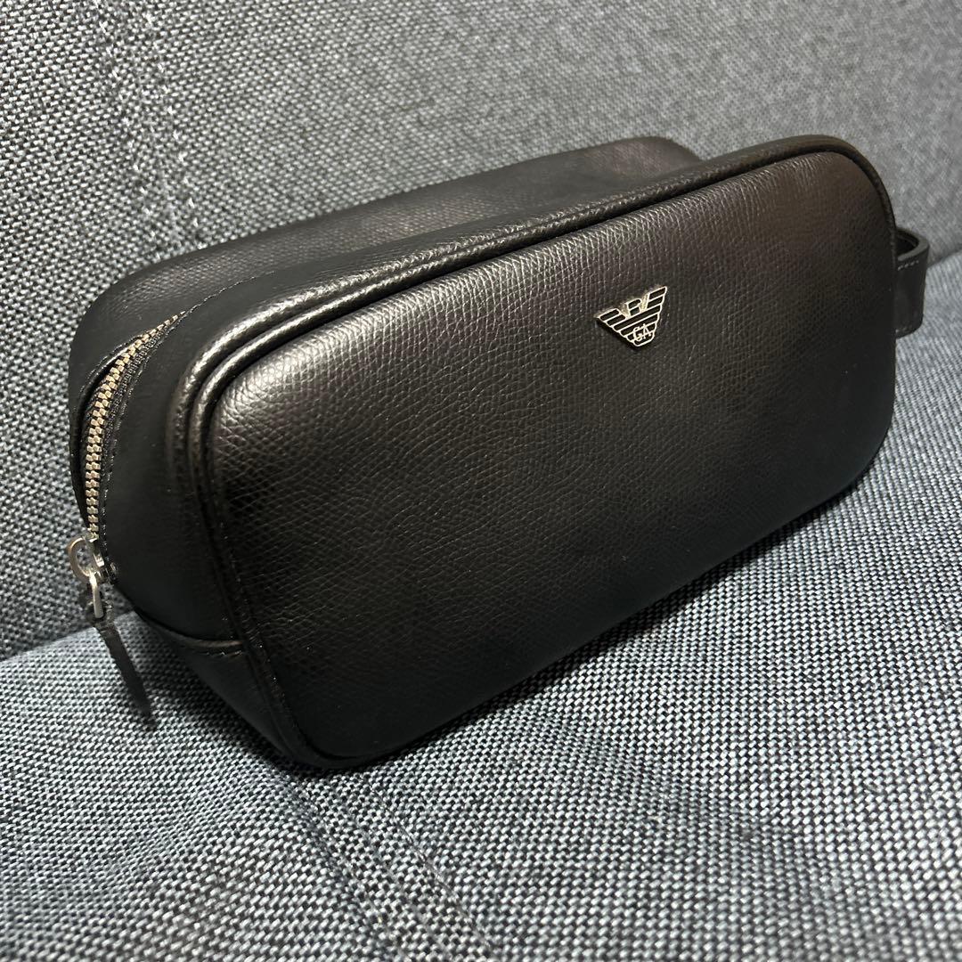 《極美品》EMPORIO ARMANI メンズ レザー ロゴ金具 セカンドバッグ