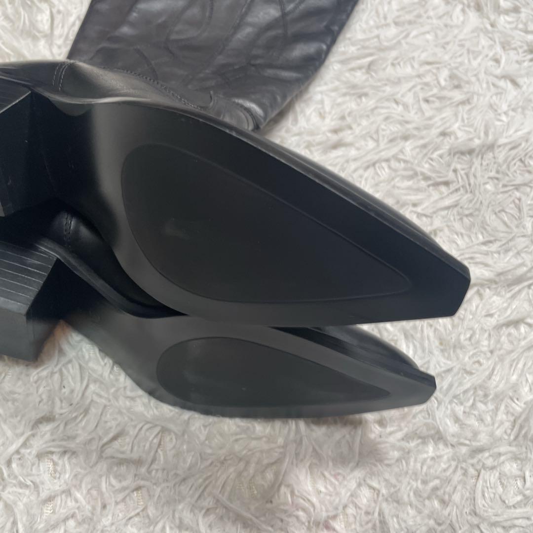 新品　未使用　ZARA ウエスタンブーツ　ロング　レザー　ブラック　25.5cm