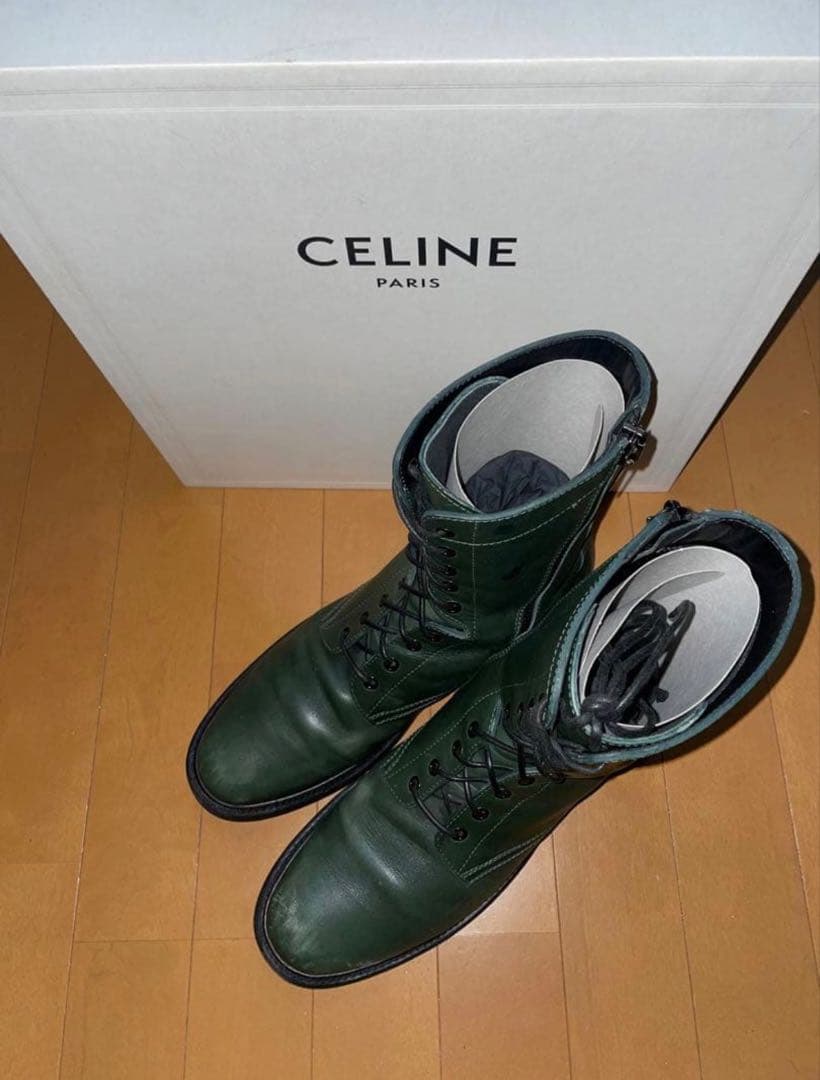 箱付き】CELINE コンバットブーツ グリーン セリーヌ エディスリマン期