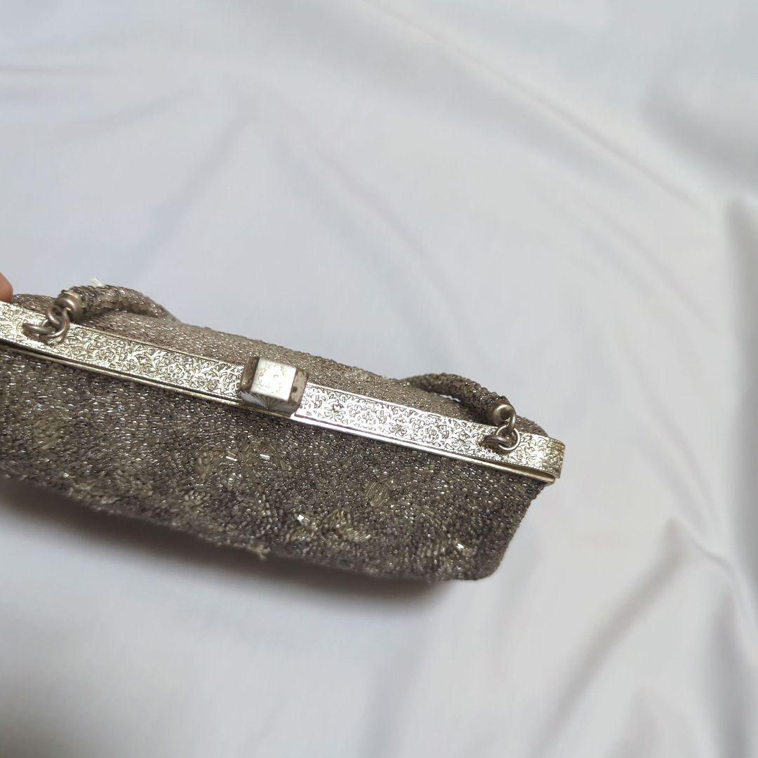 昭和レトロ ヴィンテージ ビーズバッグ シルバー がま口 和洋 着物