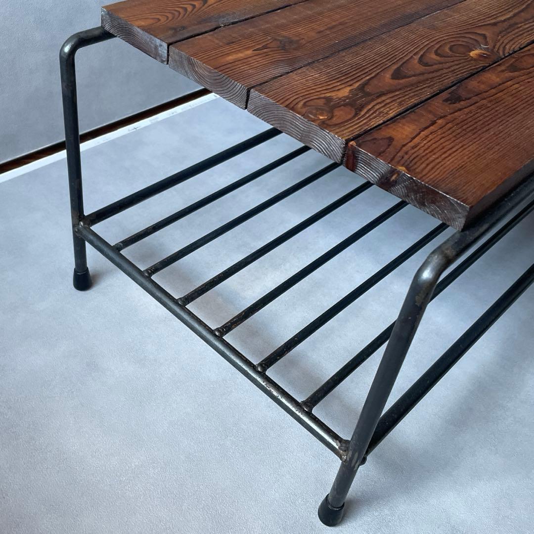 テーブル ローボード ヴィンテージ スチール & ウッドトップ