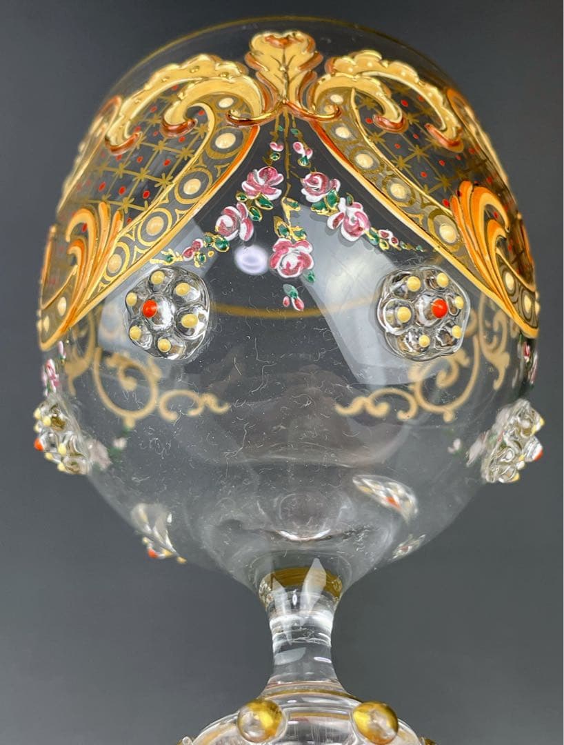 希少】モーゼル エナメル盛 金彩 ワイングラス 金盛り エナメル彩 フランス