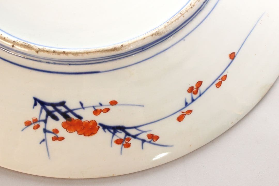 No4436 古伊万里 染錦大皿2点 赤絵 金襴手 鳳凰 花鳥 古美術 送料無料