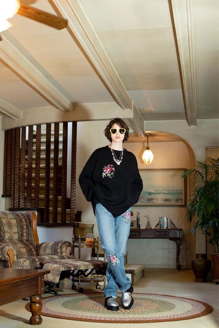 【超美品】【DAIRIKU】21aw FLOWER KNIT DAIRIKU(ダイリク) Flower Cross Embroidery Border Knitニット21AW K