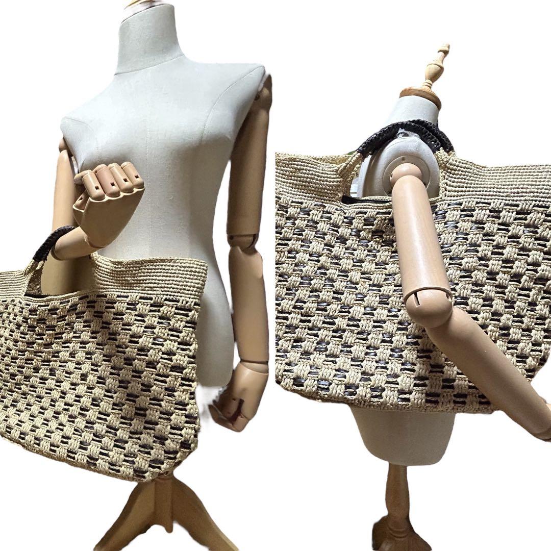 ヘレンカミンスキー カゴバッグ ラフィア ハンドバッグ ベージュ A4