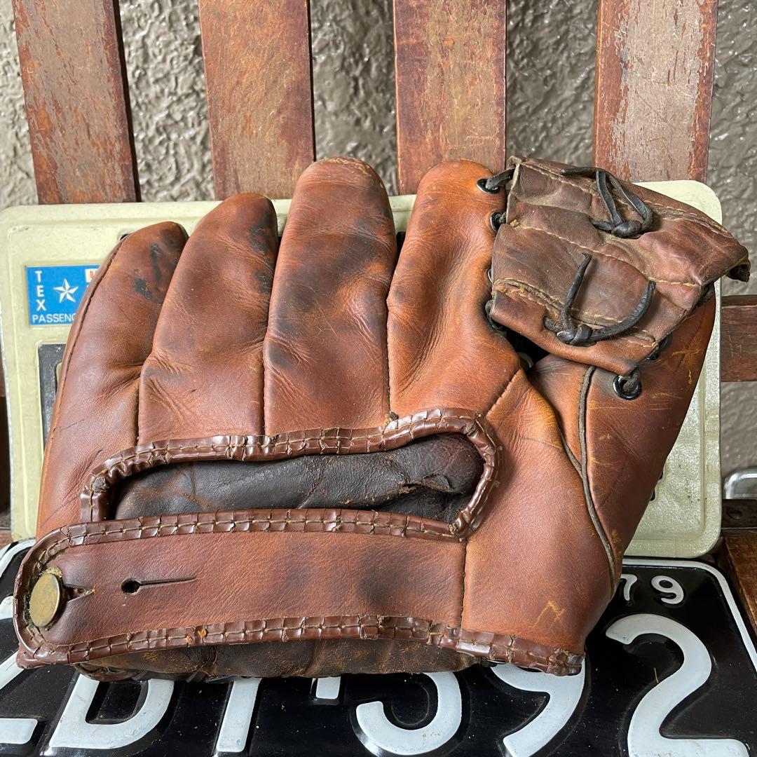 40's〜 OLDアメリカアンティーク野球グローブ 本革USAヴィンテージ雑貨