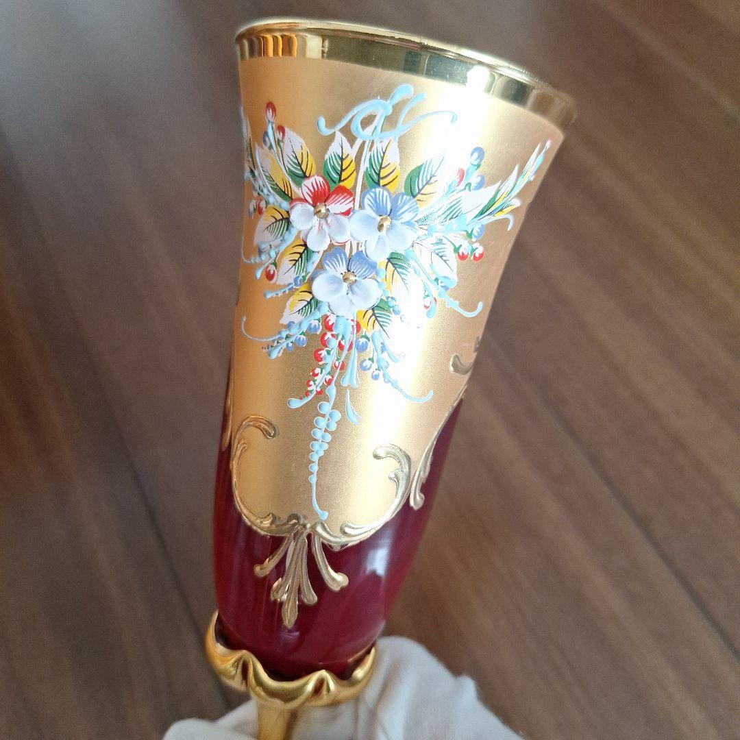 ベネチアングラス 花柄 シャンパングラス 6個セット ムラノグラス