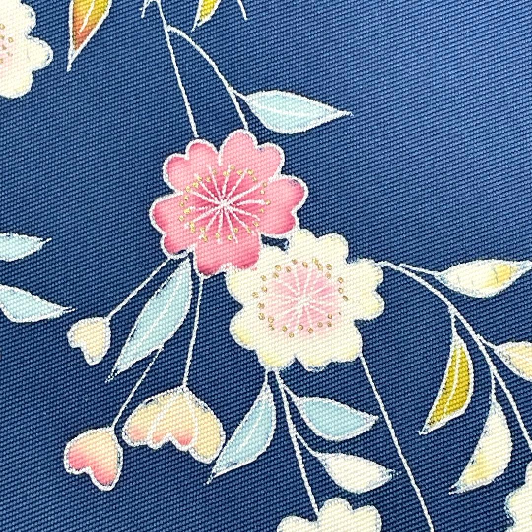 塩瀬 】名古屋帯 正絹 くすんだ青 菊 桜 流水 作家物 博 p-266 - メルカリ