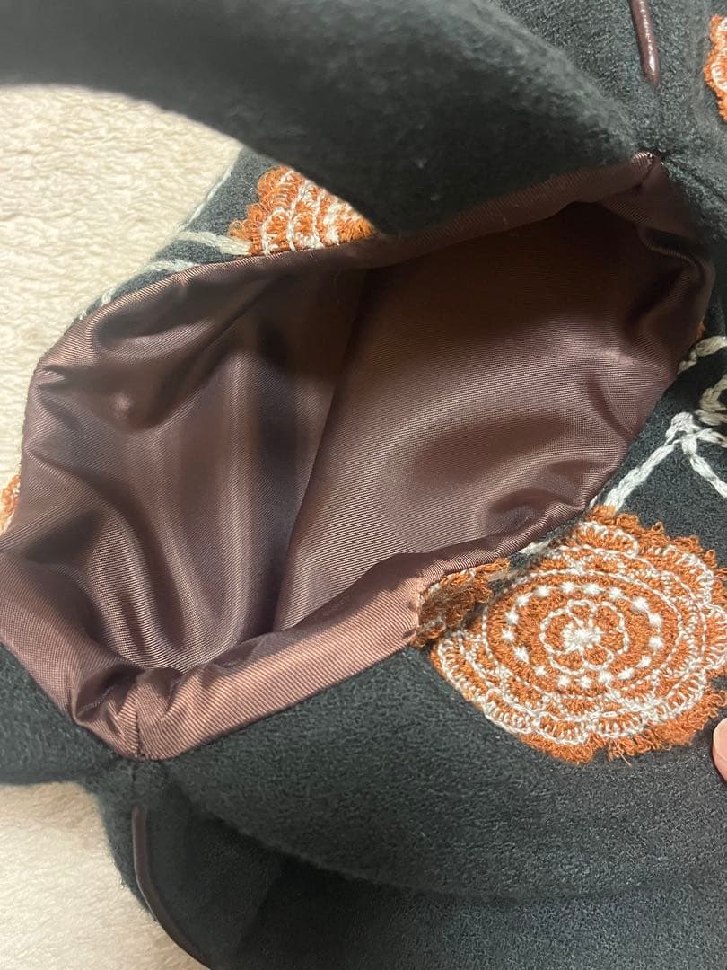 ミナペルホネン ジャルディーノ エッグバック 花柄刺繍 ウール ダーク