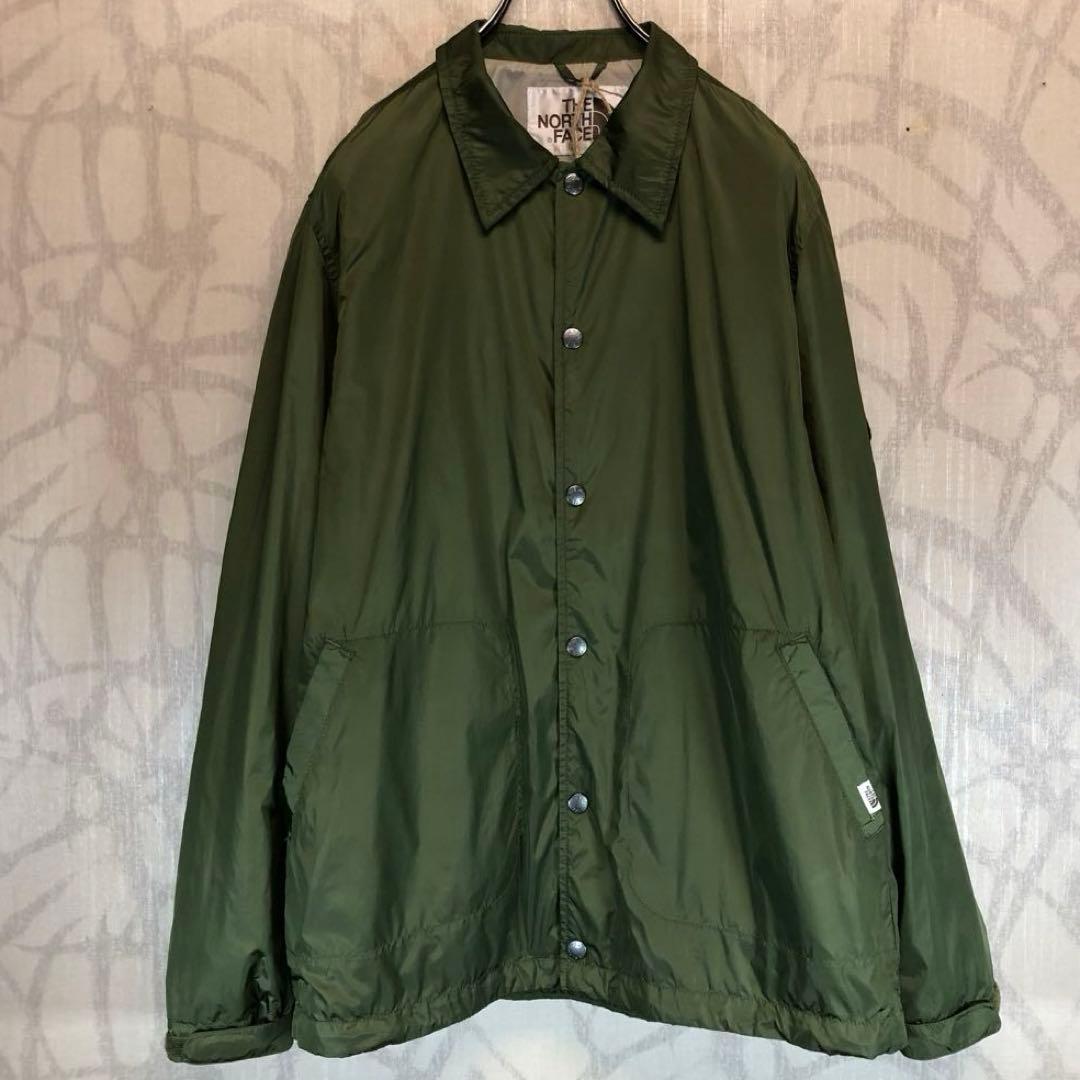 ザ ノースフェイス コーチジャケット 腕刺繍ロゴ カーキグリーン