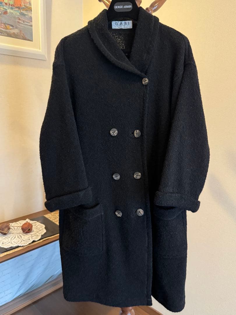 ブラック ダブルブレスト ウールコート - メルカリ