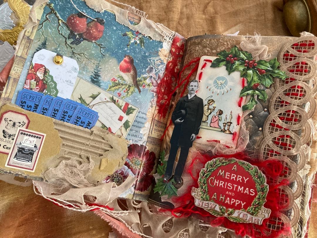 Xmasセット ジャンクジャーナル ティムホルツ エンボスペーパー インド刺繍