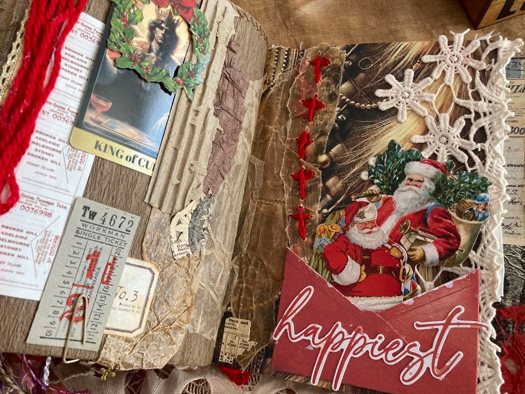 Xmasセット ジャンクジャーナル ティムホルツ エンボスペーパー インド刺繍