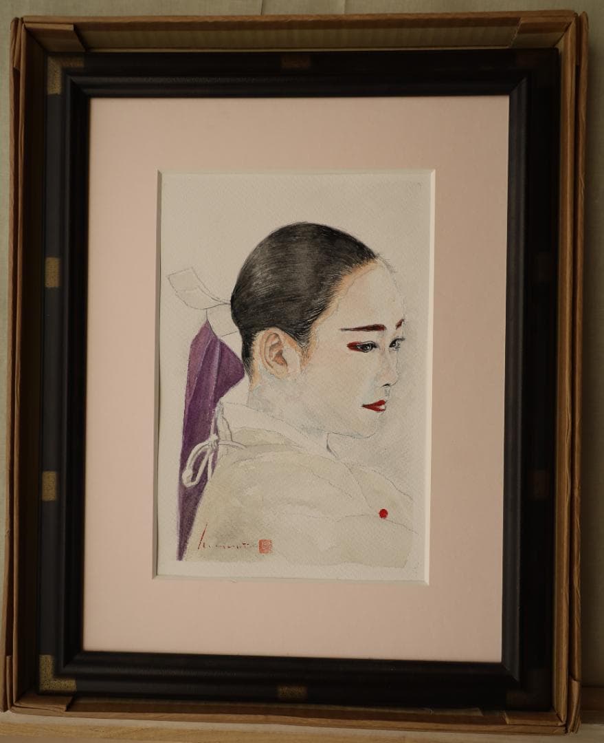 『瞳（まなざし）』　※京都の舞妓さん。　手描き1点物。（水彩防カビ保護ワニス済）