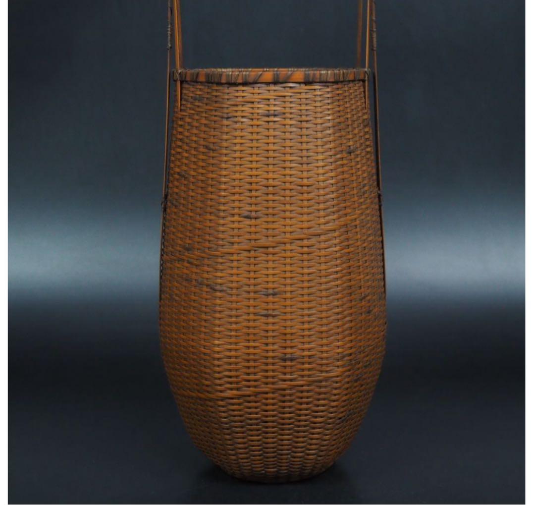 送料無料 伝統工芸士『森上 仁』作 竹細工 竹製花籠 花入れ 華道具