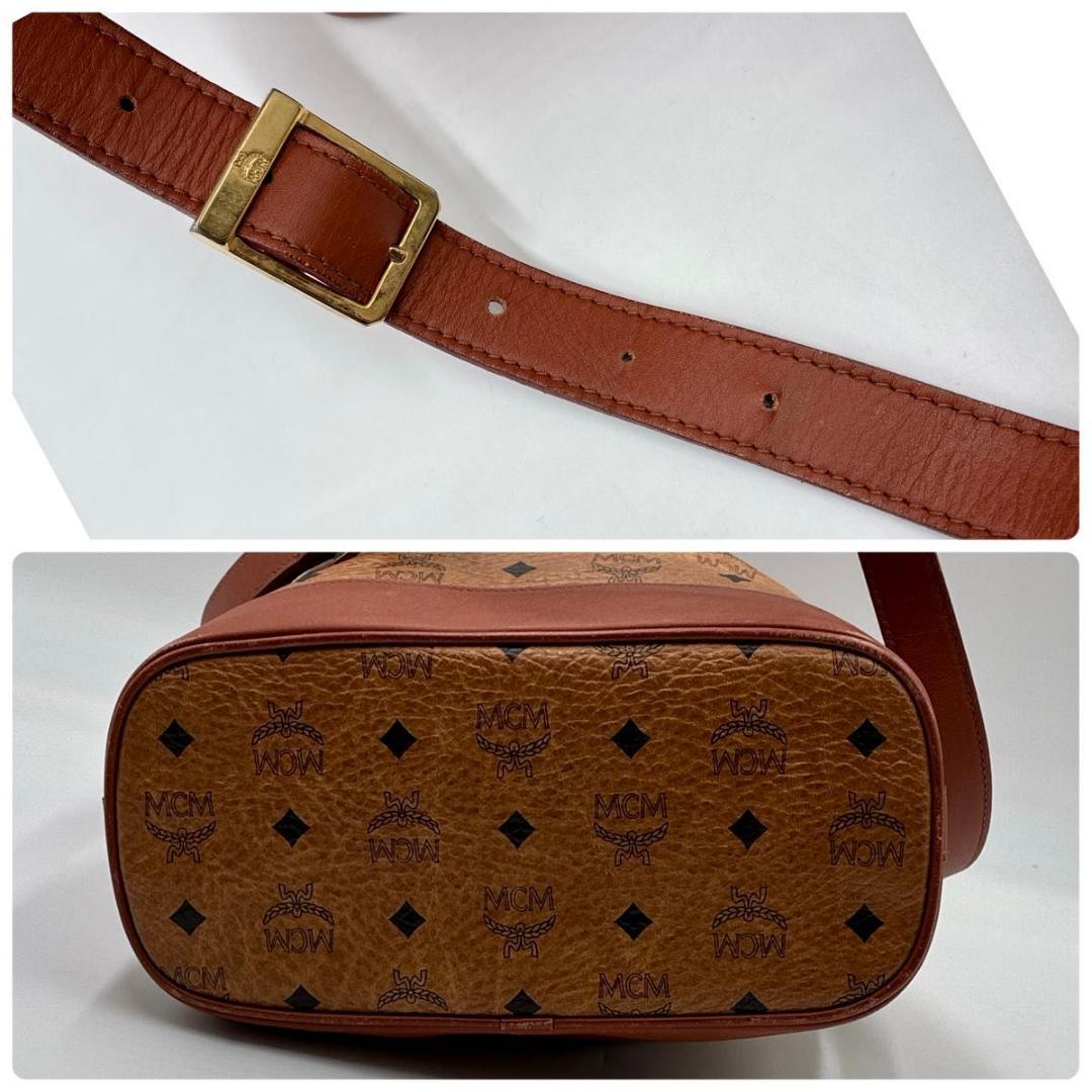 美品 MCM 巾着バッグ ショルダーバッグ ヴィセトス柄 レザー ブラウン
