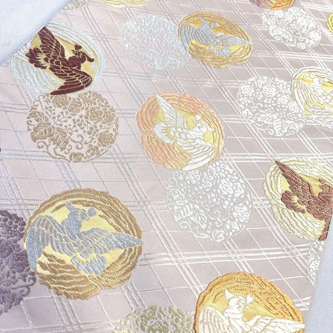 袋帯 唐織 格子 鳥紋 花紋 金糸 着物 054a p - メルカリ