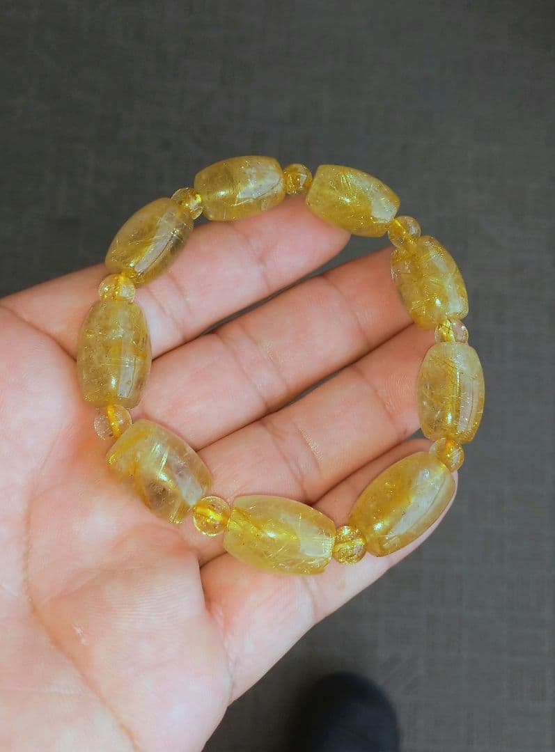 専用【お手頃品質】ゴールドルチルクォーツ《樽型》ブレスレット　珍品　希少