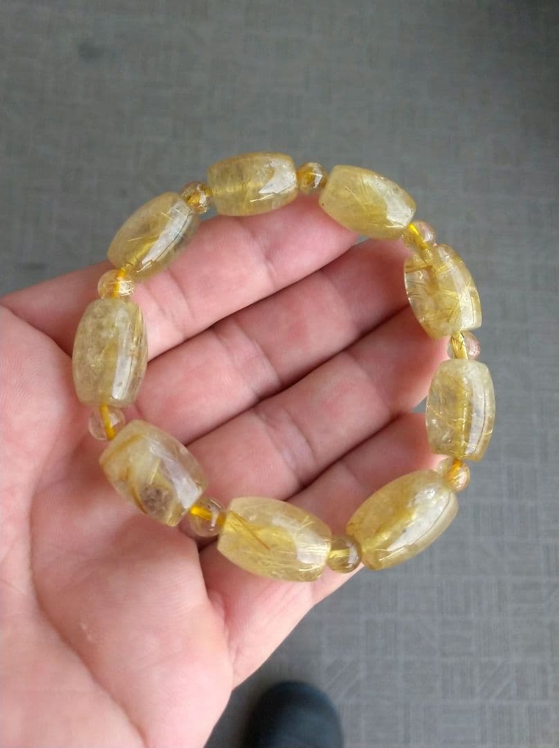 専用【お手頃品質】ゴールドルチルクォーツ《樽型》ブレスレット　珍品　希少