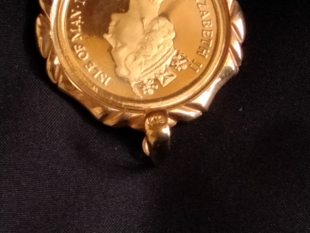 マン島CAT金貨(24金＆18金枠ペンダントトップ 1991年10分の1オンス