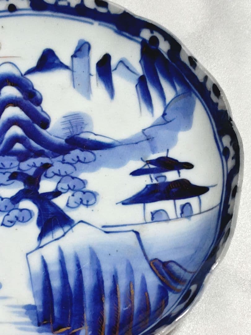 古伊万里 青磁 中皿 皿 染付 山水文 金彩 輪花 3客セットの通販はau