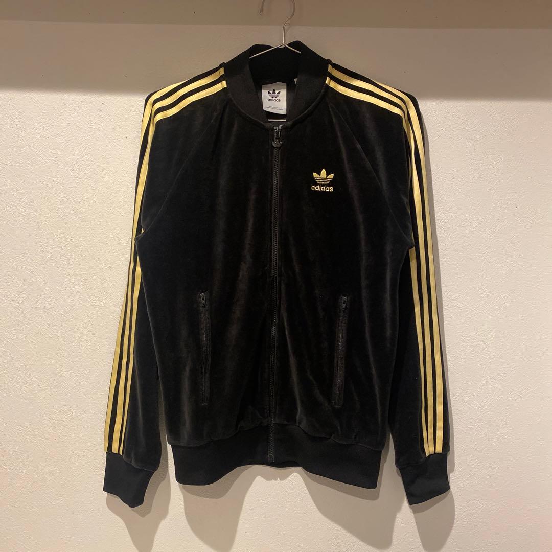 adidas トラックジャケット ベロア ジャージ 黒 黄色 イエロー - メルカリ