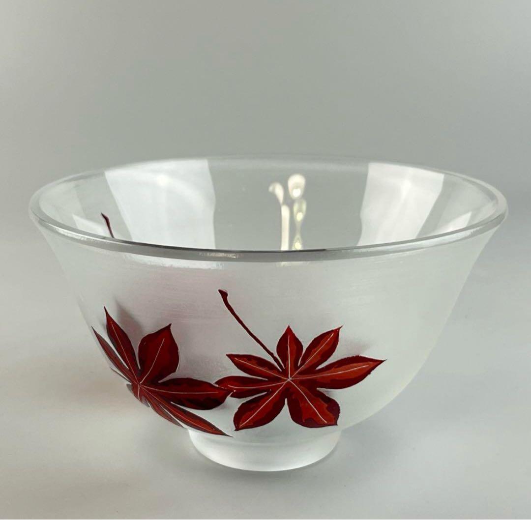 山本曠 ガラス 紅葉 茶碗 茶道具 玻璃 ガラス茶碗