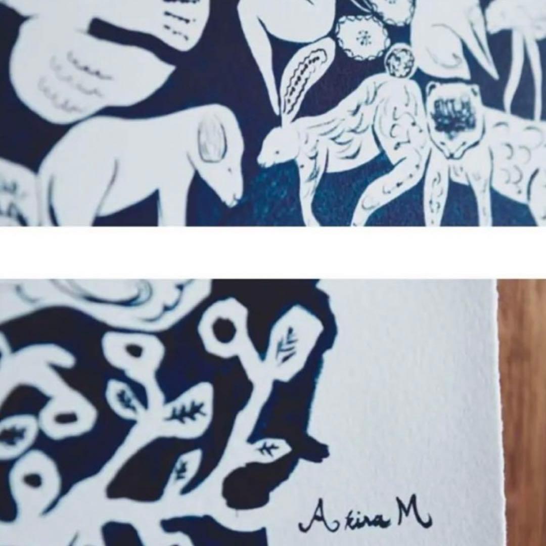 ミナペルホネン ポスター 1枚 ライフパズル ネイビー 動物 つづく 限定