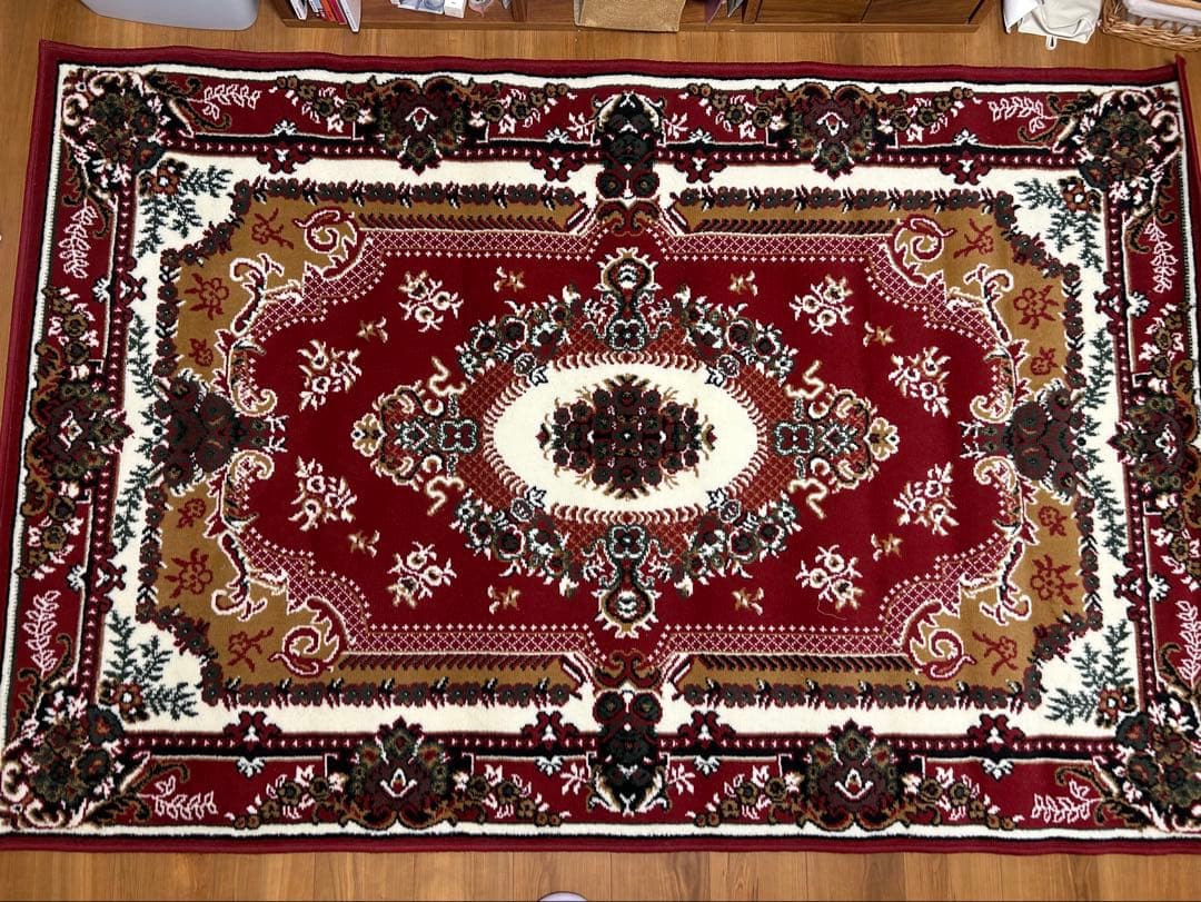 【美品】 ウィルトン織 絨毯 カーペット ラグ レッド 花柄 160×230㎝ 在庫限り アウトレット ウィルトン織ラグ 160×230cm 長方形 カーペット