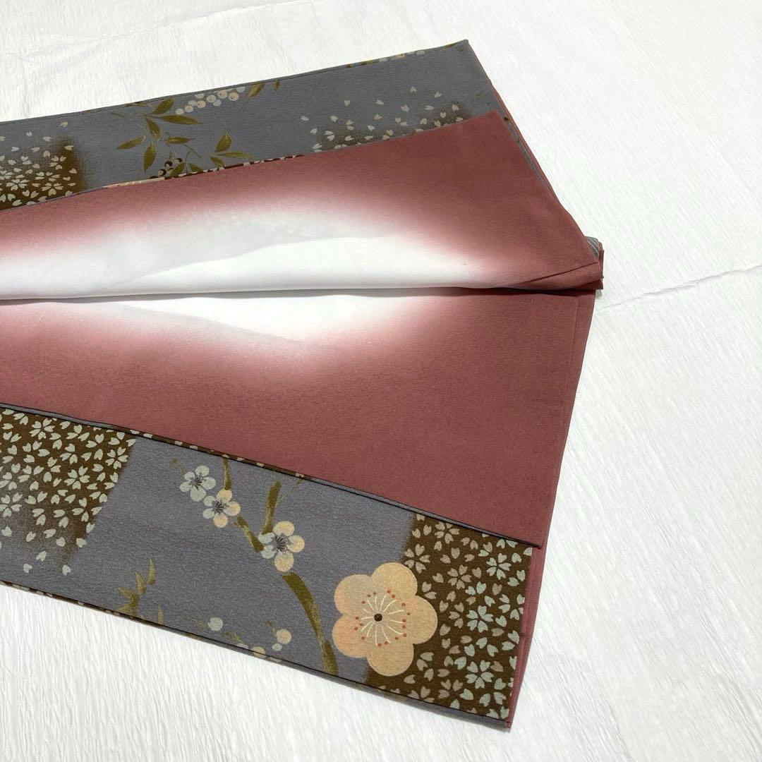 美品✨】東レシルック さんび 洗える着物 小紋 利休鼠色 四季草花模様