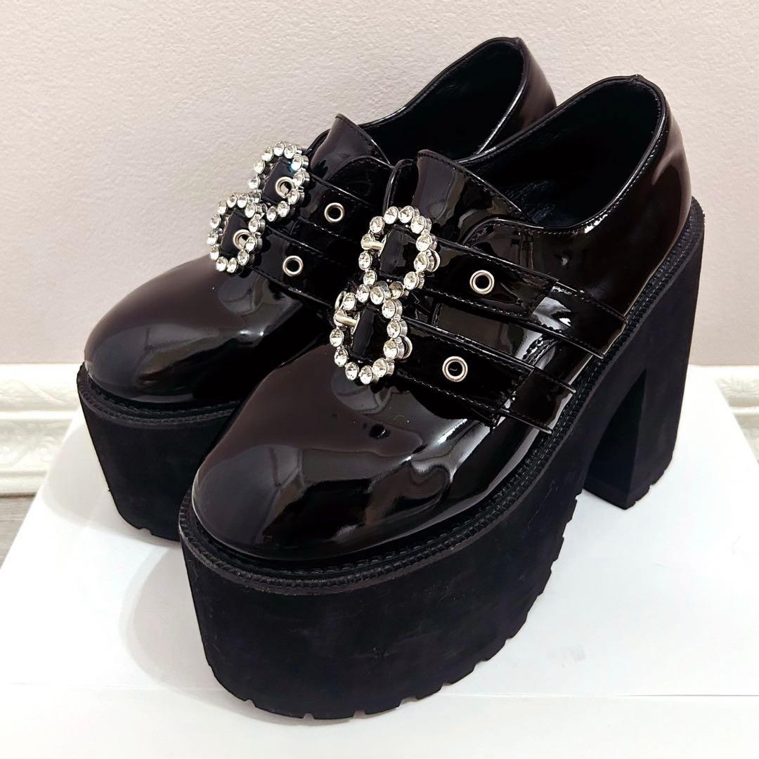 BUBBLES バブルス ダブルバックル厚底シューズ ブラック 36 13cm