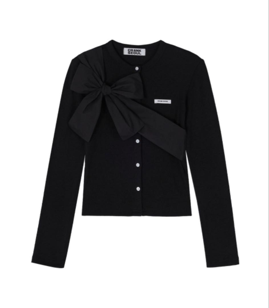 CRANK リボンタイドニットカーディガン_ブラック - メルカリ