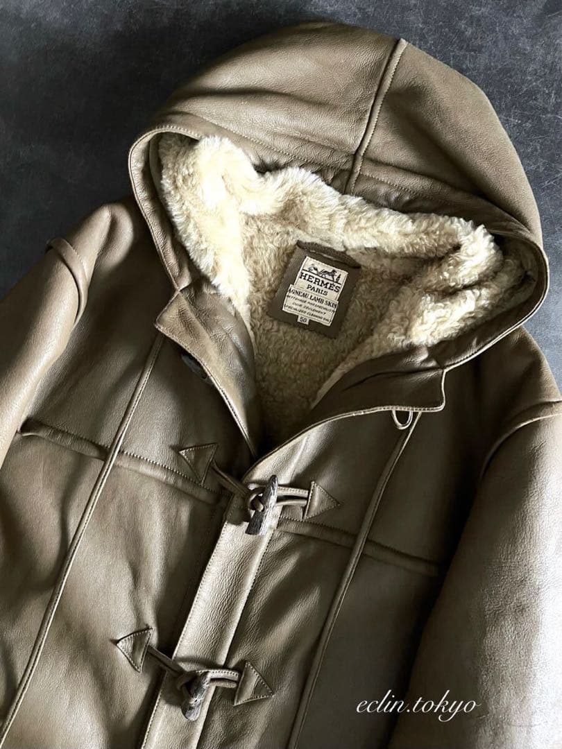 HERMES VINTAGE《最高級ムートンレザー毛皮》ダッフルコートE4547