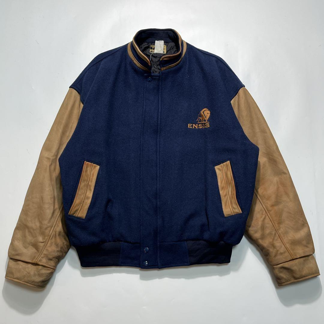 90s ビンテージ 袖レザー スタジャン XL相当 紺 中綿 ○ 7551 - メルカリ