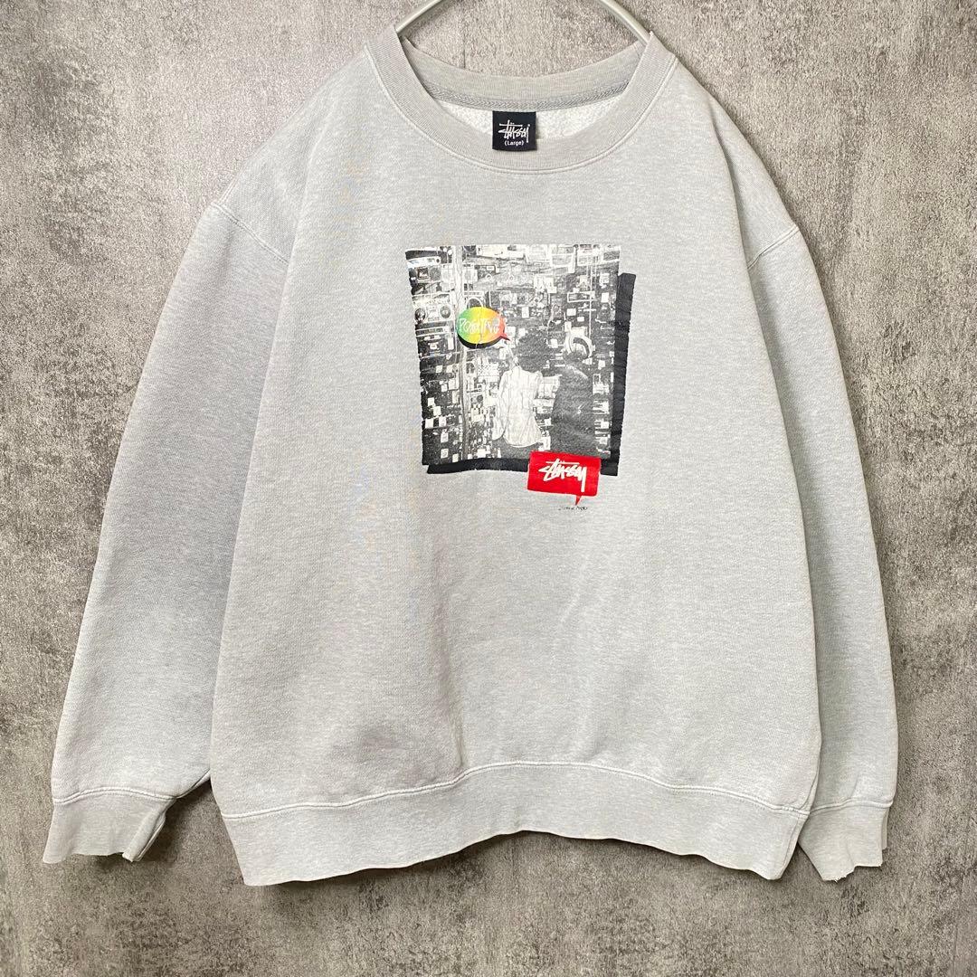 Old Stussy 紺タグ ラスタ調プリント スウェット L グレー 90S - メルカリ