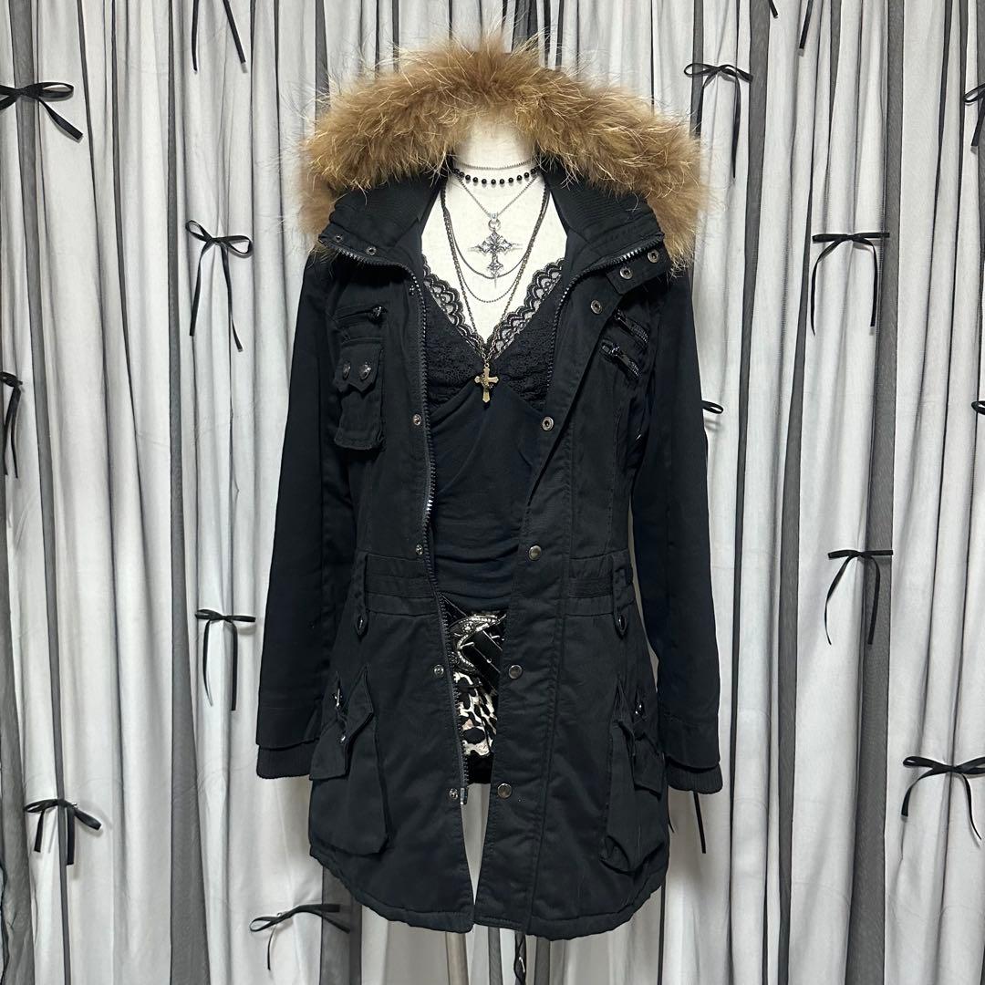 平成ギャル y2k リアルファー ミニタリー モッズコート フェアリー