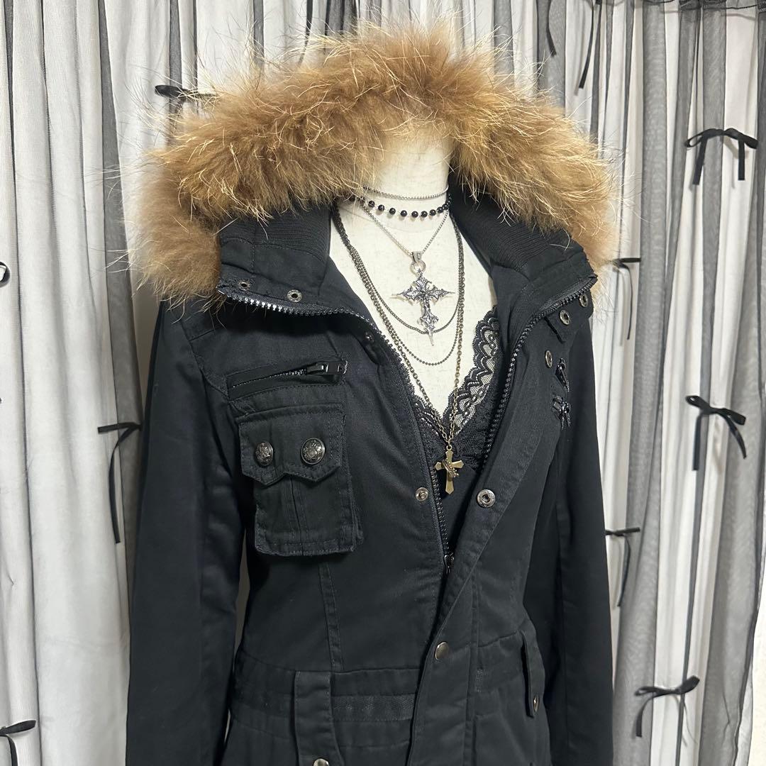 平成ギャル y2k リアルファー ミニタリー モッズコート フェアリー