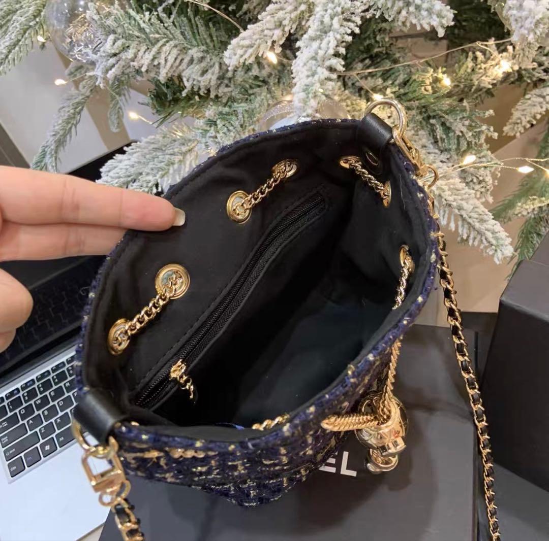 希少 レア 非売品 CHANEL ノベルティ ネイビー ツイード バケット