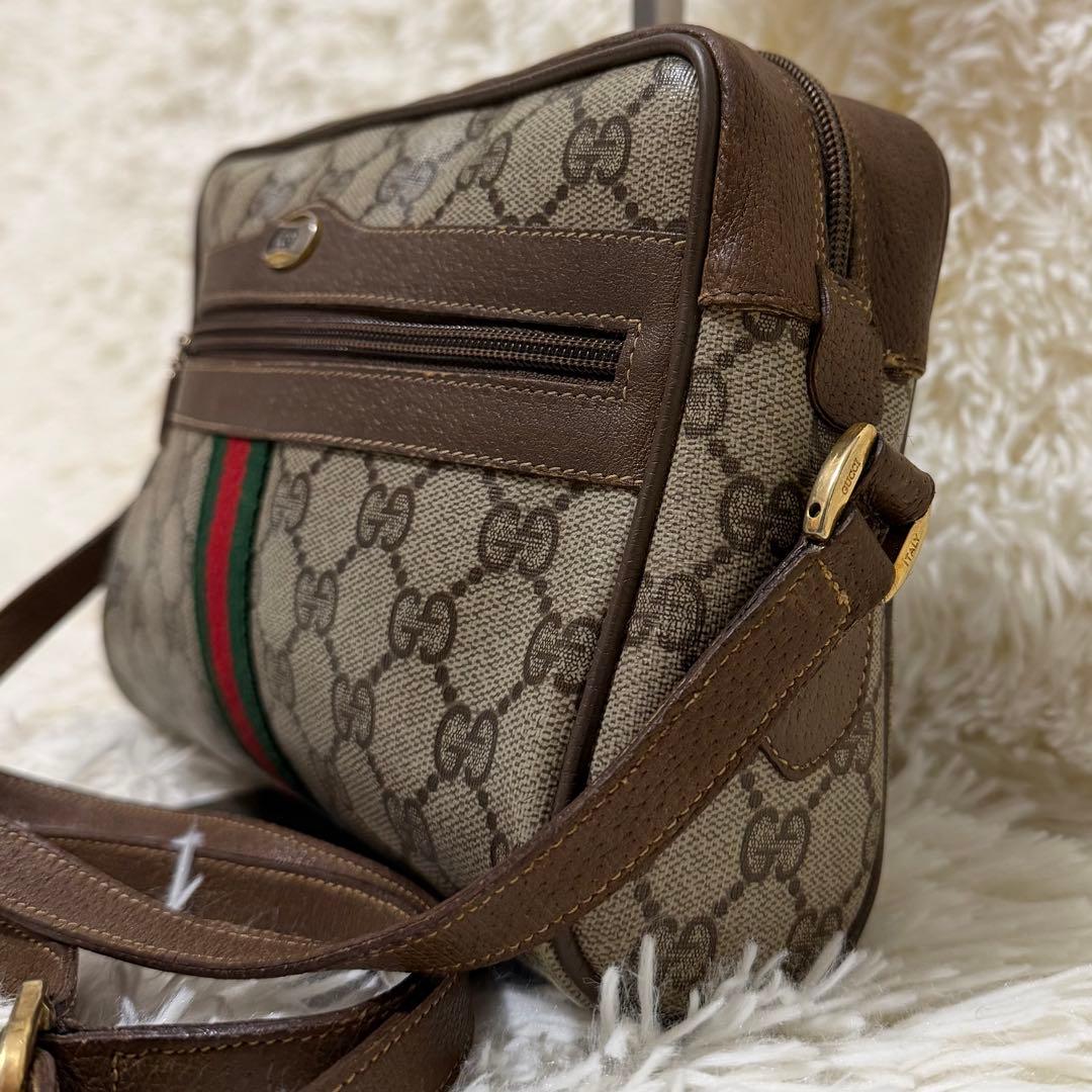 希少 紙タグ グッチ シェリーライン GG キャンバス レザー ショルダー