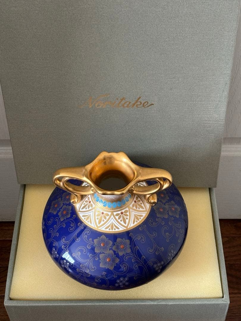 Noritake 美術品 花瓶 瑠璃金彩葡萄盛 52922 希少品 共箱付 美品