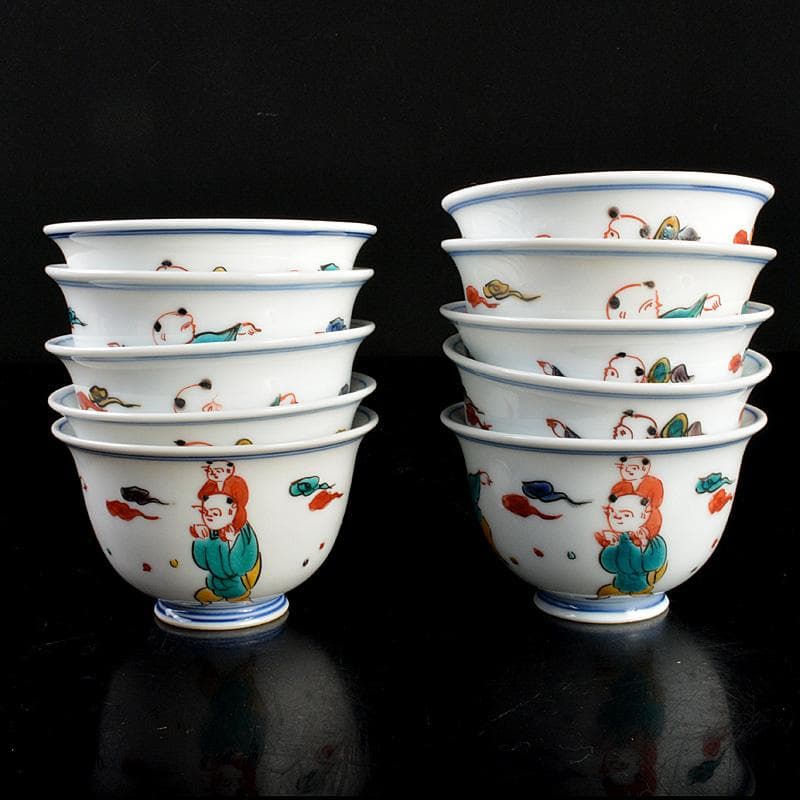 九谷焼 堀江青光作 色絵唐子文 波出茶碗 10客 共箱 V 6232C - メルカリ