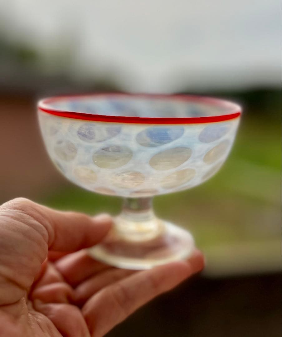 大正ロマン 赤縁水玉紋氷コップ 和ガラス アンティーク 古道具